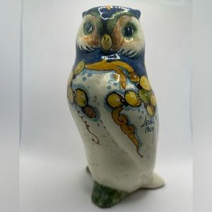 Leonia Italia hand painted blue and yellow ceramic owl Italian figurine